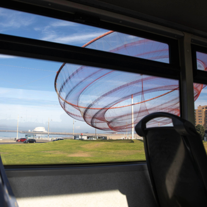 anemone roundabout seen from inside the bus